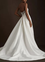 Retro style Satin Wedding Dresses Split Front Chic A-line Elegant Sweetheart-Dbrbridal