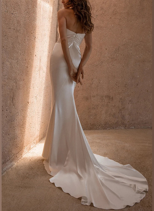 Retro style Trumpet Mermaid Fitted Cowl Neck Silk Like Satin Wedding Dresses-Dbrbridal