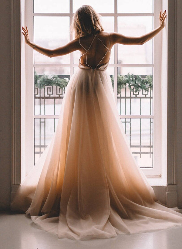 Romantic Tulle Chic A-line Wedding Dresses Open Back-Dbrbridal