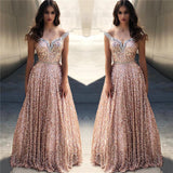 Rose Gold Sequins Evening Dresses Off-the-Shoulder Chic Formal Dresses-Dbrbridal