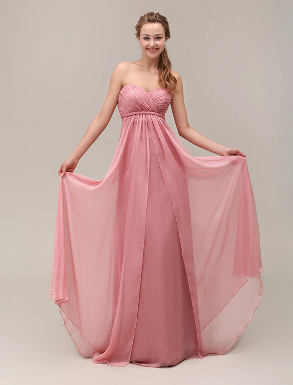 Salmon Sweetheart Pleated Floor Length Chiffon Bridesmaid Dress-Dbrbridal