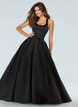 Sash Black Ball-Gown Scoop Neck Satin Wedding Dresses-Dbrbridal