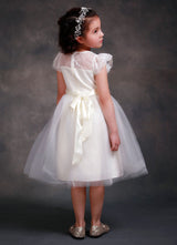 Satin Flower Girl'S Dress Ball Gown Illusion Neck Short Sleeves Girl'S Princess Formal Dress-Dbrbridal