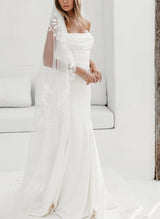 Satin Mermaid Fitted Wedding Dress Lace Sleeveless Cowl Neck Sweep Train-Dbrbridal