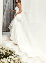 Satin Mermaid Fitted Wedding Dress Lace Sleeveless Cowl Neck Sweep Train-Dbrbridal