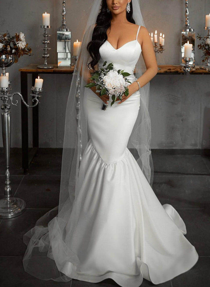 Satin Mermaid Fitted Wedding Dresses-Dbrbridal