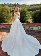 Satin Off-the-Shoulder Ball-Gown Boho Garden Wedding Dresses-Dbrbridal