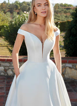 Satin Off-the-Shoulder Ball-Gown Boho Garden Wedding Dresses-Dbrbridal