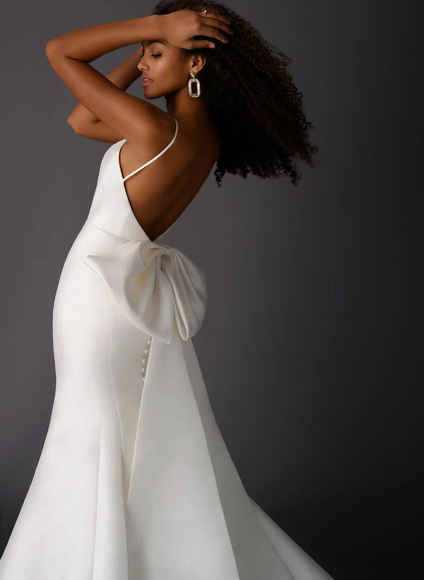 Satin Open Back Wedding Dresses Bow-Dbrbridal