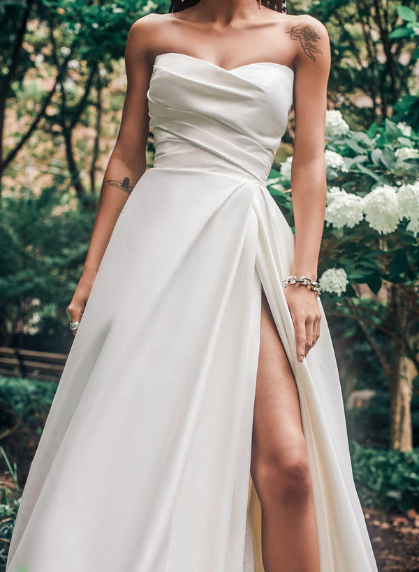 Satin Strapless Ball-Gown Wedding Dresses-Dbrbridal