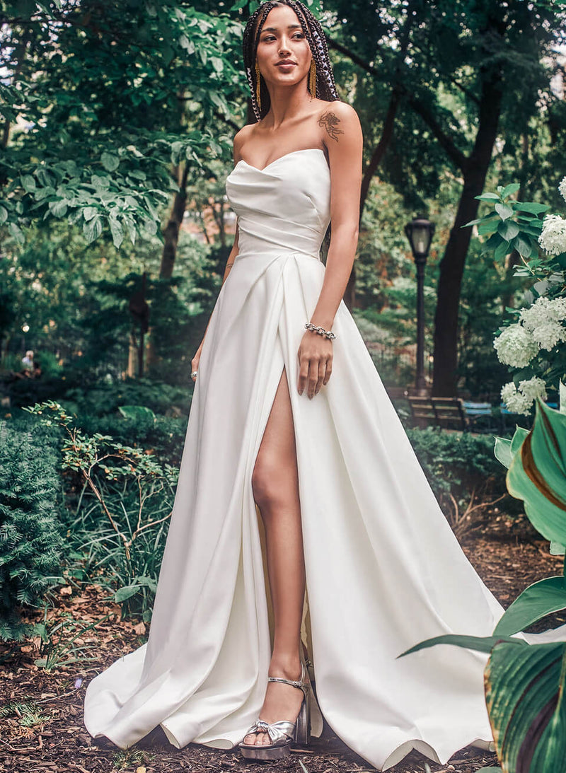 Satin Strapless Ball-Gown Wedding Dresses-Dbrbridal