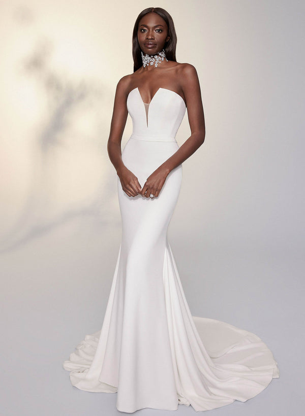 Satin Strapless Mermaid Fitted Wedding Dresses-Dbrbridal