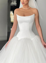 Satin Tulle Wedding Dresses Ball-Gown Style Sleeveless Sweep Train-Dbrbridal