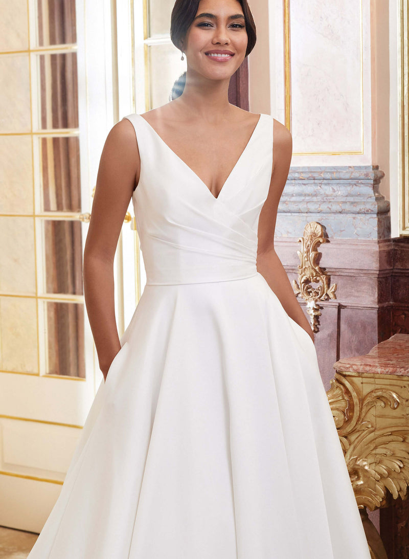 Satin V-neck Ball-Gown Wedding Dresses-Dbrbridal