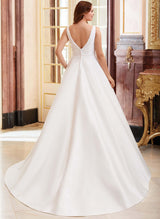 Satin V-neck Ball-Gown Wedding Dresses-Dbrbridal