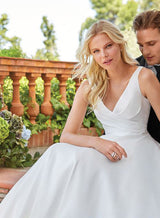 Satin V-neck Ball-Gown Wedding Dresses-Dbrbridal