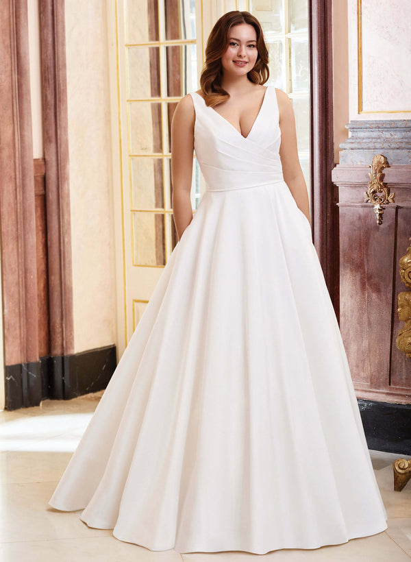 Satin V-neck Ball-Gown Wedding Dresses-Dbrbridal