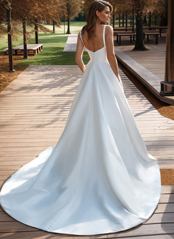 Satin Wedding Dress Ball-Gown Princess Elegant Sweetheart Neckline Sweep Train-Dbrbridal