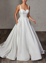 Satin Wedding Dress Ball-Gown Princess Elegant Sweetheart Neckline Sweep Train-Dbrbridal