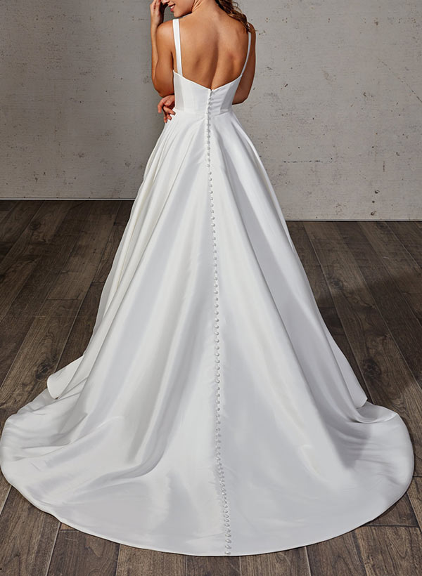 Satin Wedding Dress Ball-Gown Princess Elegant Sweetheart Neckline Sweep Train-Dbrbridal