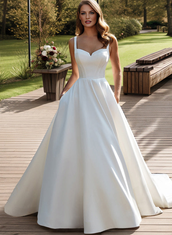 Satin Wedding Dress Ball-Gown Princess Elegant Sweetheart Neckline Sweep Train-Dbrbridal