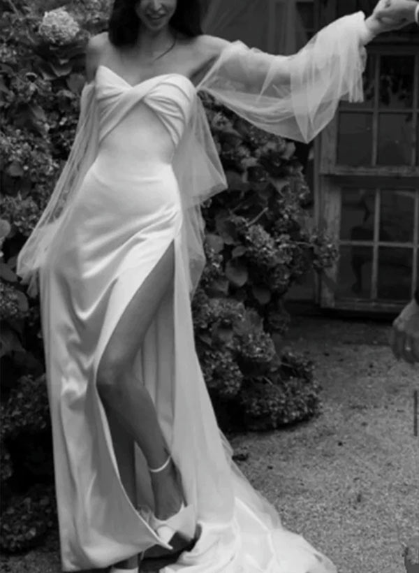 Satin Wedding Dress for Summer Beach Church Resort-Dbrbridal