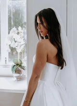 Satin Wedding Dresses Ball-Gown Sleeveless Court Train-Dbrbridal