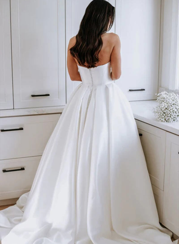 Satin Wedding Dresses Ball-Gown Sleeveless Court Train-Dbrbridal