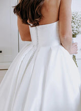 Satin Wedding Dresses Ball-Gown Sleeveless Court Train-Dbrbridal