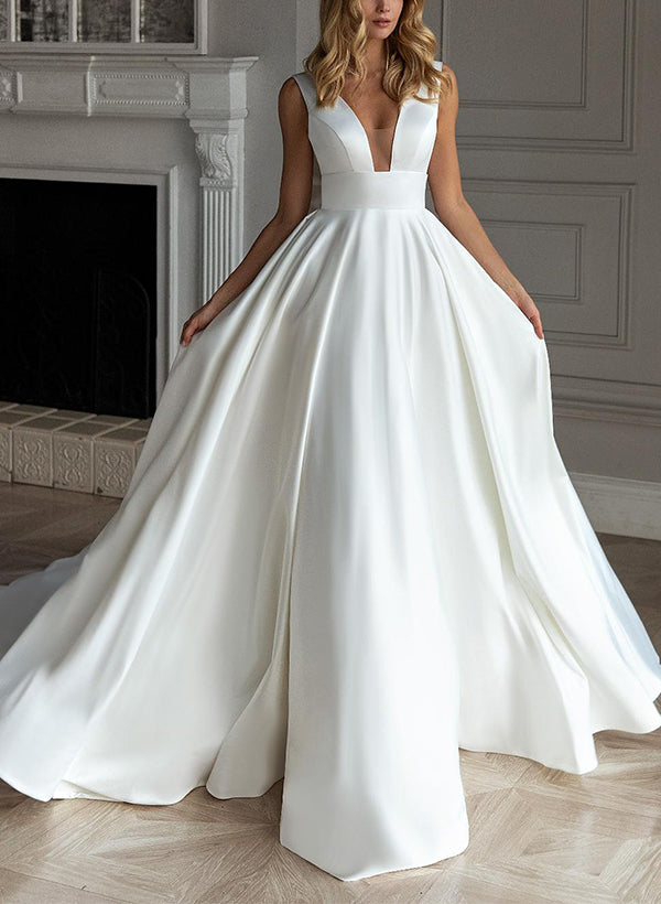 Satin Wedding Dresses Bows-Dbrbridal