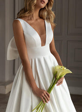 Satin Wedding Dresses Bows-Dbrbridal