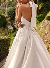 Satin Wedding Dresses Chic A-line Halter Sleeveless Sweep Train-Dbrbridal