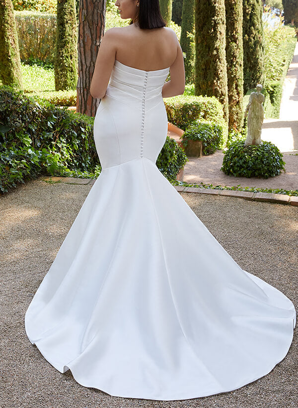 Satin Wedding Dresses Elegant Mermaid Fitted Style Sleeveless-Dbrbridal