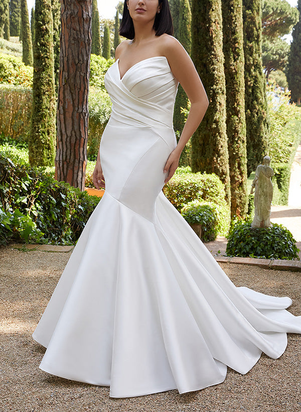 Satin Wedding Dresses Elegant Mermaid Fitted Style Sleeveless-Dbrbridal