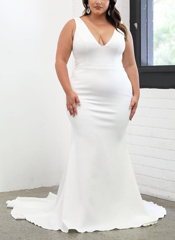 Satin Wedding Dresses Elegant Mermaid Fitted V-Neck Sleeveless-Dbrbridal