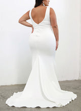 Satin Wedding Dresses Elegant Mermaid Fitted V-Neck Sleeveless-Dbrbridal