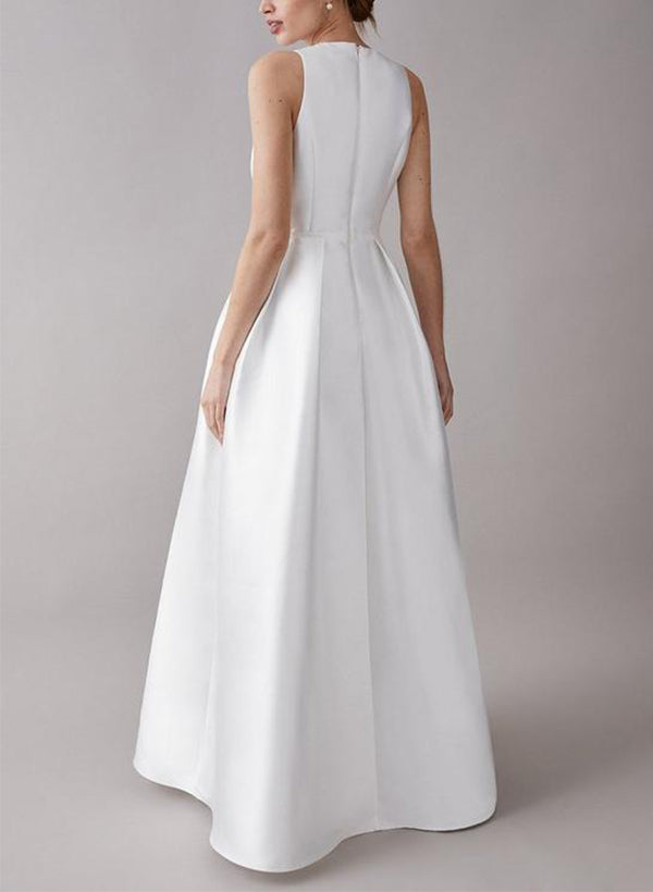 Satin Wedding Dresses V-Neck Sleeveless Floor-Length-Dbrbridal