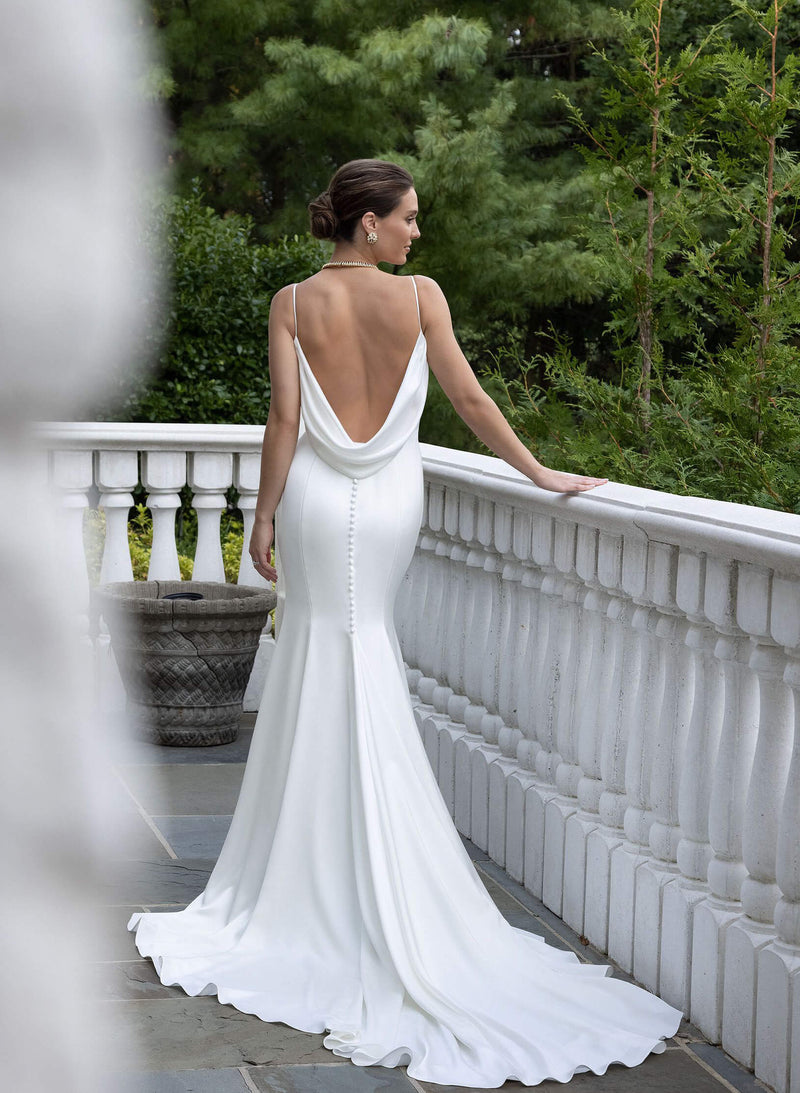 Scoop Neck Sleeveless Mermaid Fitted Court Train Satin Wedding Dresses-Dbrbridal