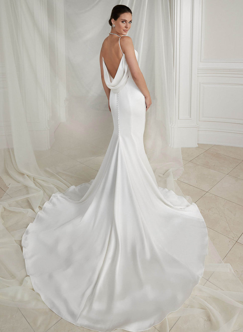 Scoop Neck Sleeveless Mermaid Fitted Court Train Satin Wedding Dresses-Dbrbridal