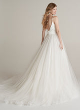 Scoop Neck Sleeveless Tulle Satin Sweep Train Wedding Dress-Dbrbridal