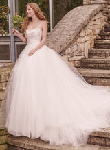 Scoop Neck Sleeveless Tulle Satin Sweep Train Wedding Dress-Dbrbridal