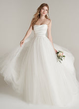 Scoop Neck Sleeveless Tulle Satin Sweep Train Wedding Dress-Dbrbridal