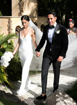 Sensual V-Neck Spaghetti Straps Silk-Like Satin Wedding Dress Sweep Train-Dbrbridal