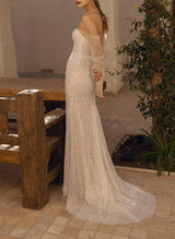 Sequin Sheath Off-The-Shoulder Sleeveless Sweep Train Wedding Dresses Split Front-Dbrbridal