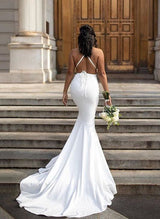 Sexy Hot Deep V-Neck Sleeveless Elastic Satin Wedding Dresses-Dbrbridal