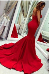 Sey Red Satin Mermaid Sleeveless Sweetheart Floor Length Backless Prom Dresses Evening Gowns With Zipper-Dbrbridal