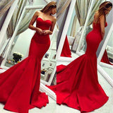 Sey Red Satin Mermaid Sleeveless Sweetheart Floor Length Backless Prom Dresses Evening Gowns With Zipper-Dbrbridal