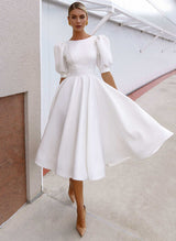 Short Chic Wedding Dresses Satin Back Hole-Dbrbridal