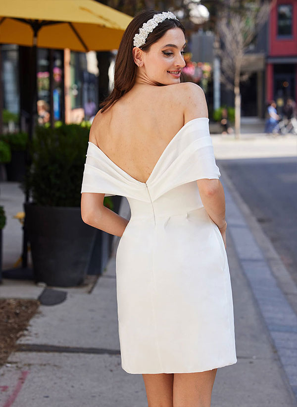 Short Off-The-Shoulder Elastic Satin Wedding Dresses-Dbrbridal