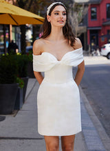 Short Off-The-Shoulder Elastic Satin Wedding Dresses-Dbrbridal